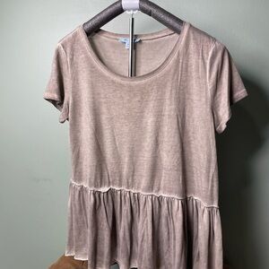She + Sky Taupe Short Sleeve Ruffle Top